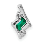 Sterling Silver Antique Cushion Cr. Emerald and Diamond Pendant