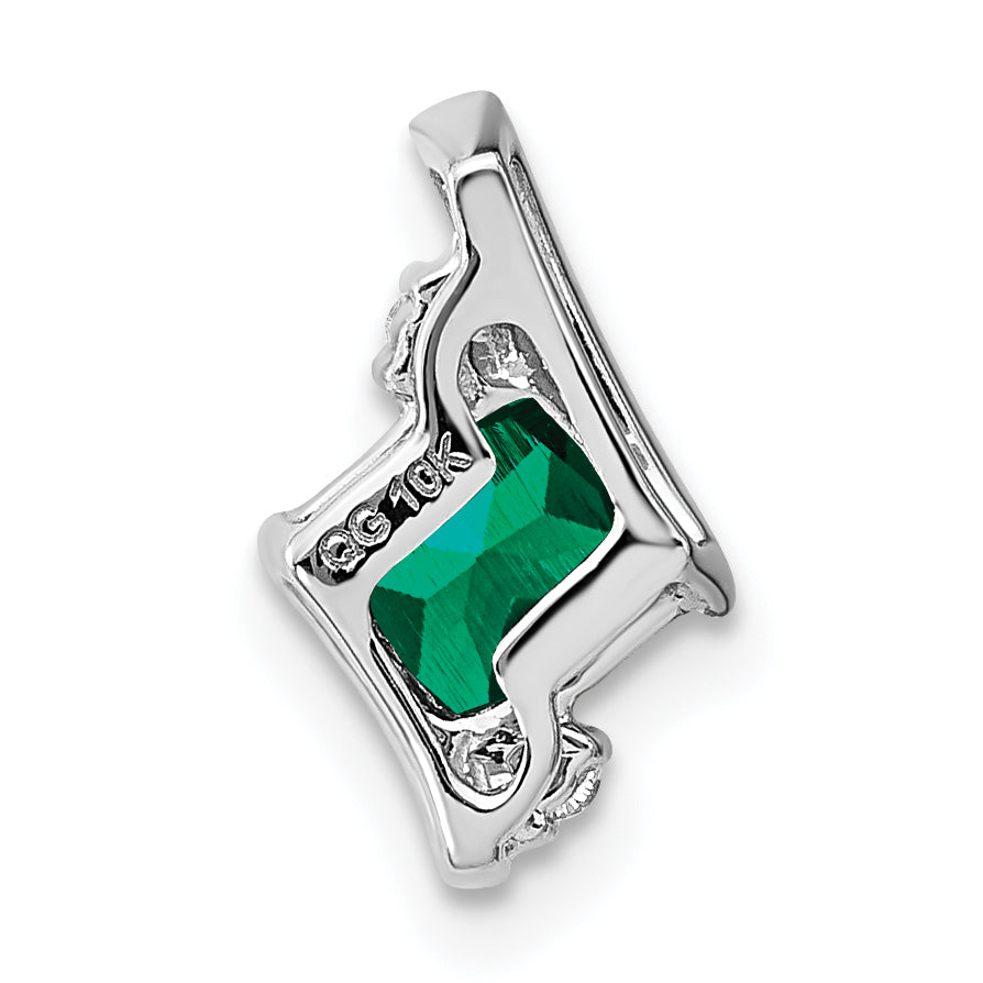 Sterling Silver Antique Cushion Cr. Emerald and Diamond Pendant