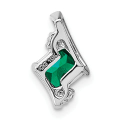 Sterling Silver Antique Cushion Cr. Emerald and Diamond Pendant