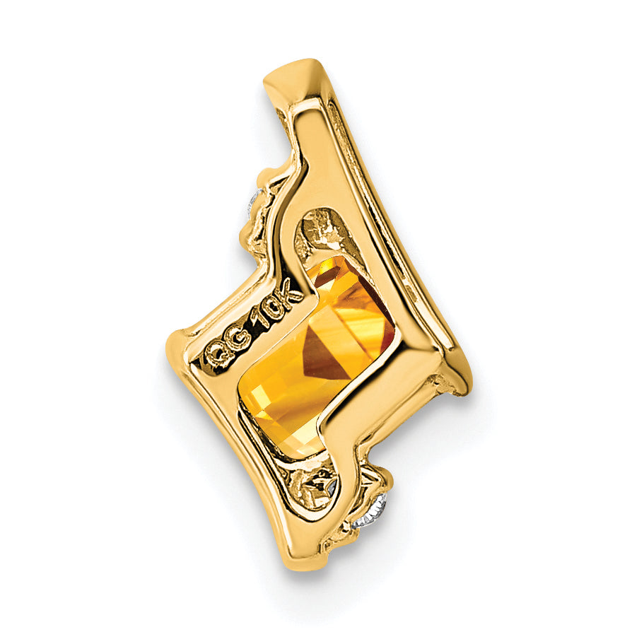 10k Yellow Gold Cushion Citrine and Diamond Chain Slide
