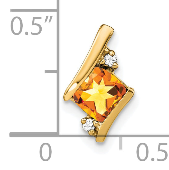 10k Yellow Gold Cushion Citrine and Diamond Chain Slide