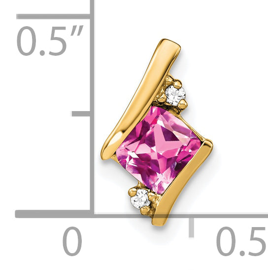 10k Yellow Gold Cushion Cr. Pink Sapphire and Diamond Chain Slide