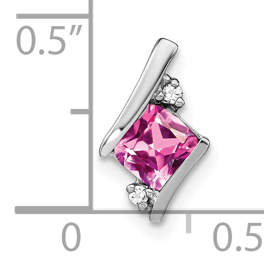 Sterling Silver Antique Cushion Cr. Pink Sapphire and Diamond Pendant Secondary image