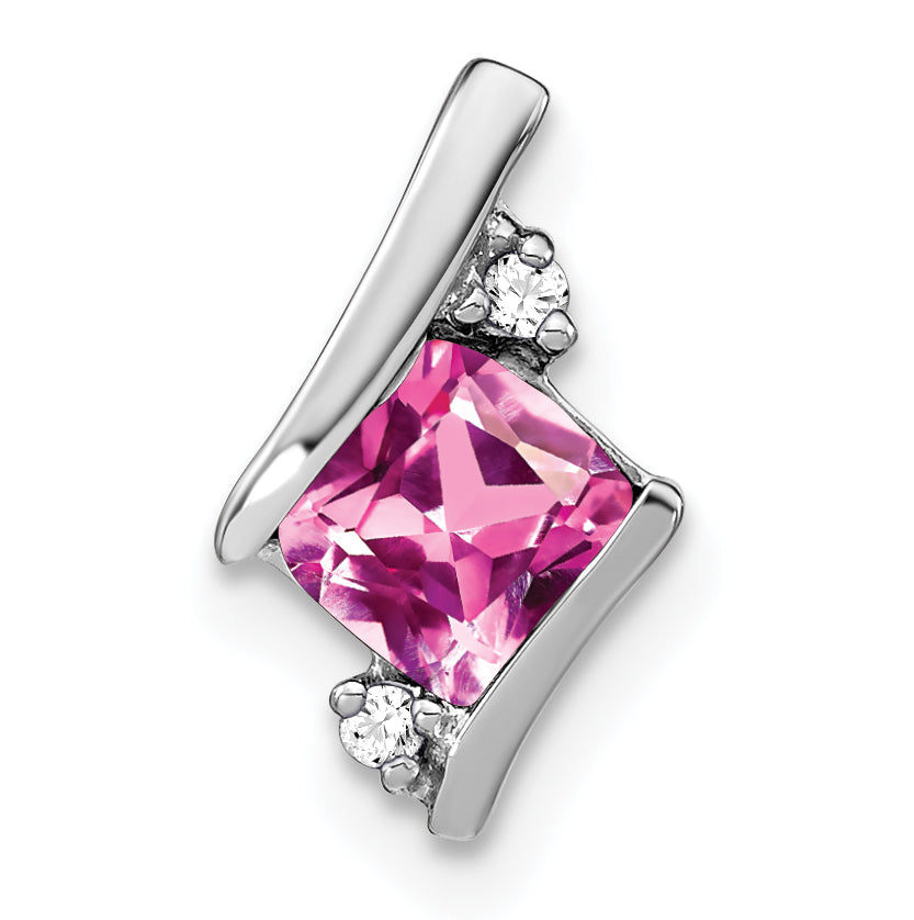 Sterling Silver Antique Cushion Cr. Pink Sapphire and Diamond Pendant