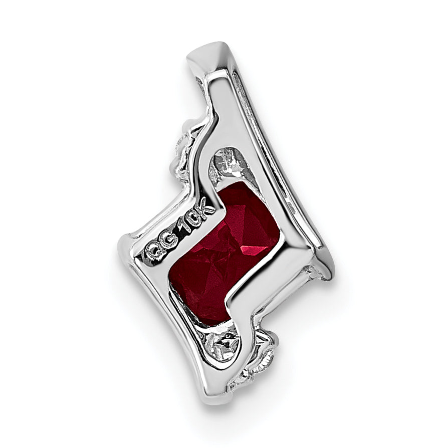 10k White Gold Cushion Cr. Ruby and Diamond Chain Slide