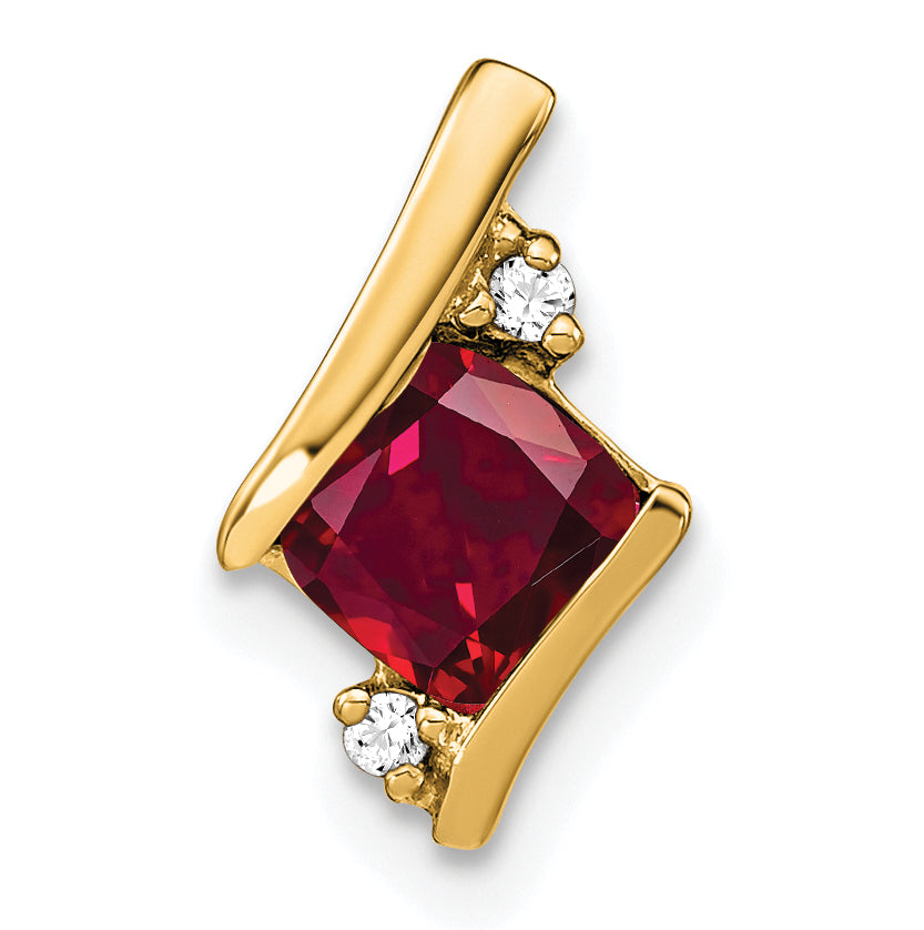 10k Yellow Gold Cushion Cr. Ruby and Diamond Chain Slide