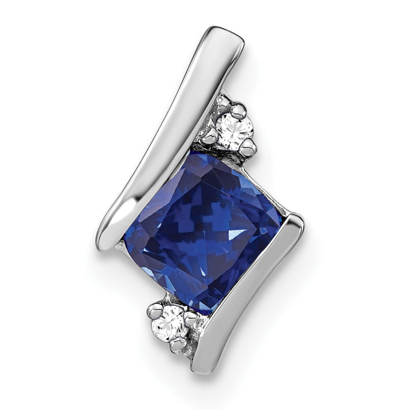 10k White Gold Cushion Cr. Sapphire and Diamond Chain Slide Main image