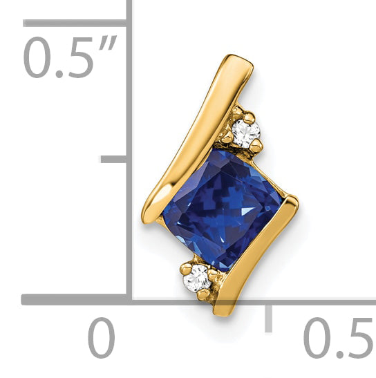 10k Yellow Gold Cushion Cr. Sapphire and Diamond Chain Slide Secondary image