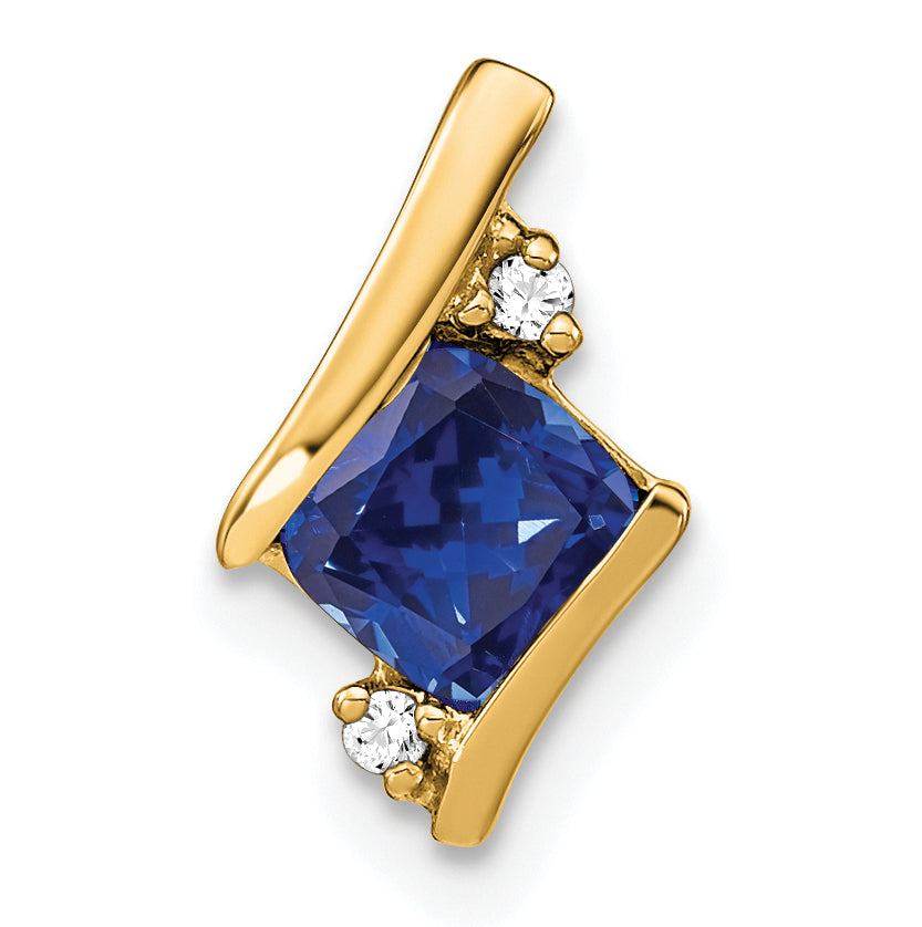 10k Yellow Gold Cushion Cr. Sapphire and Diamond Chain Slide