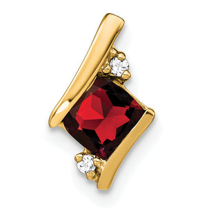 Cushion Garnet & Diamond Slide Pendant in 10K Yellow Gold, 13mm (0.02 ct. tw.) - Sophia Jewelers