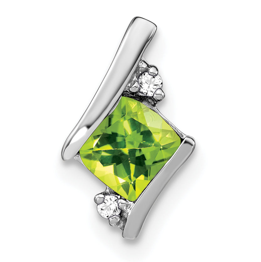 10k White Gold Cushion Peridot and Diamond Chain Slide Main image