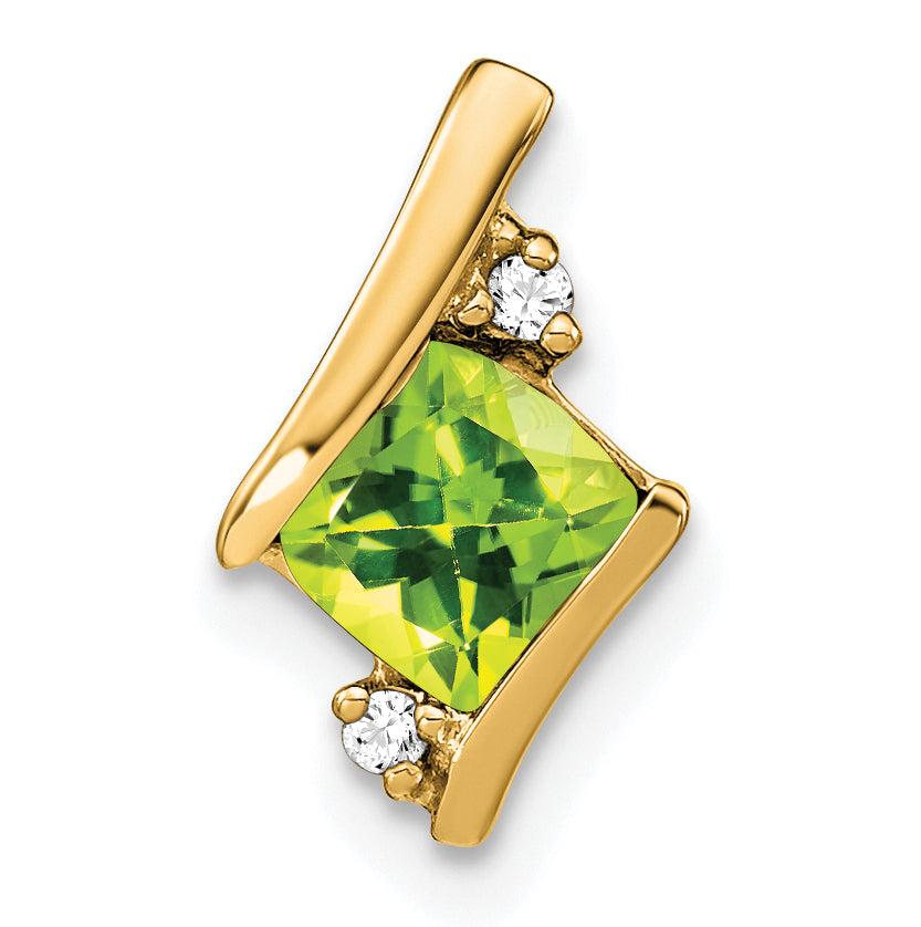 10k Yellow Gold Cushion Peridot and Diamond Chain Slide Main image