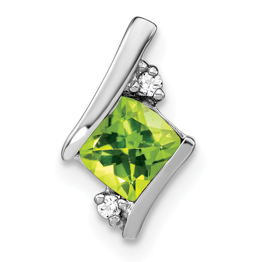 Sterling Silver Antique Cushion Peridot and Diamond Pendant Main image
