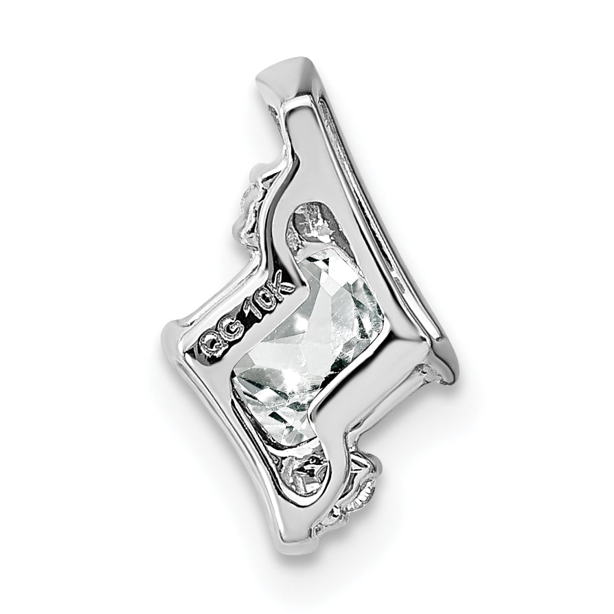 10k White Gold Cushion White Topaz and Diamond Chain Slide