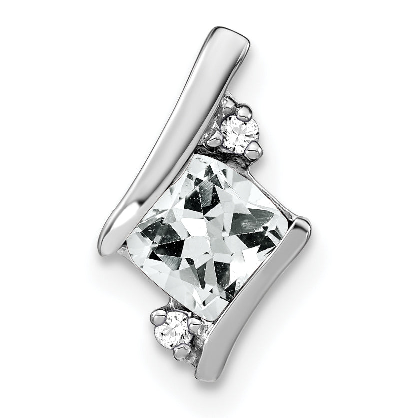 10k White Gold Cushion White Topaz and Diamond Chain Slide
