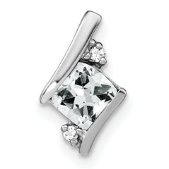10k White Gold Cushion White Topaz and Diamond Chain Slide