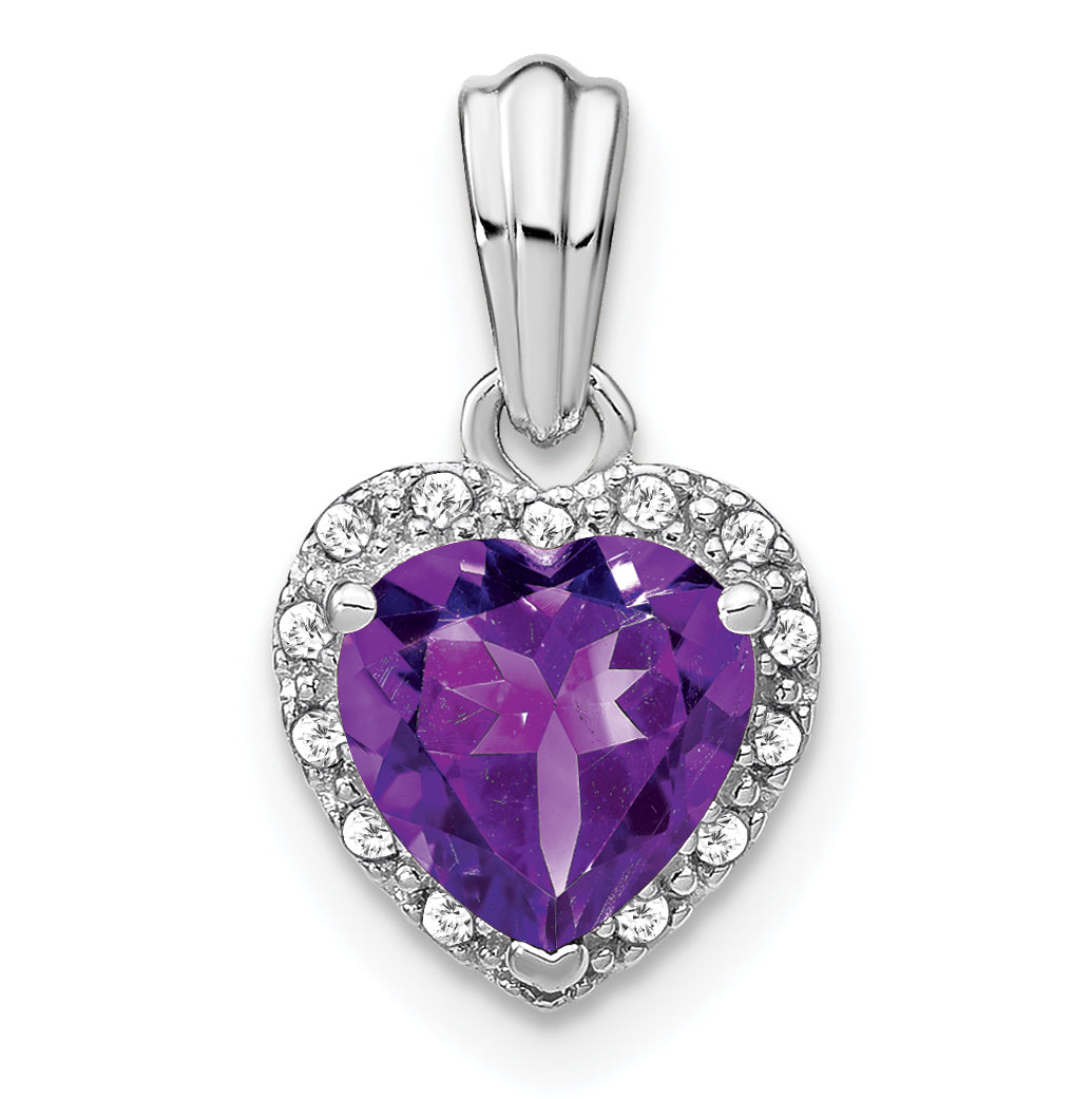 Sterling Silver Rhodium-plated Amethyst and Diamond Pendant Main image