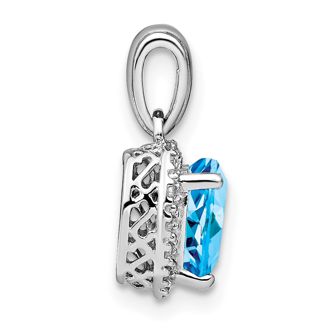 Sterling Silver Rhodium-plated Blue Topaz and Diamond Pendant Secondary image