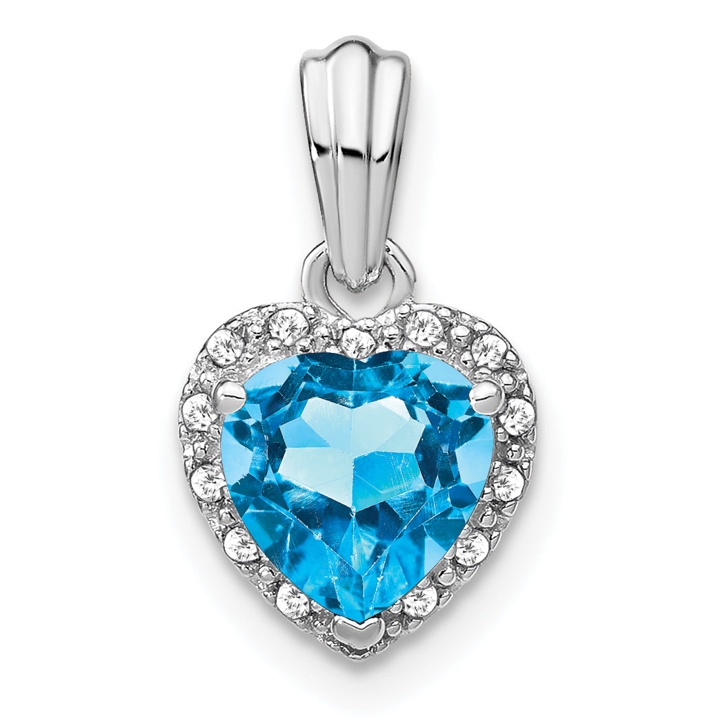 Sterling Silver Rhodium-plated Blue Topaz and Diamond Pendant Main image