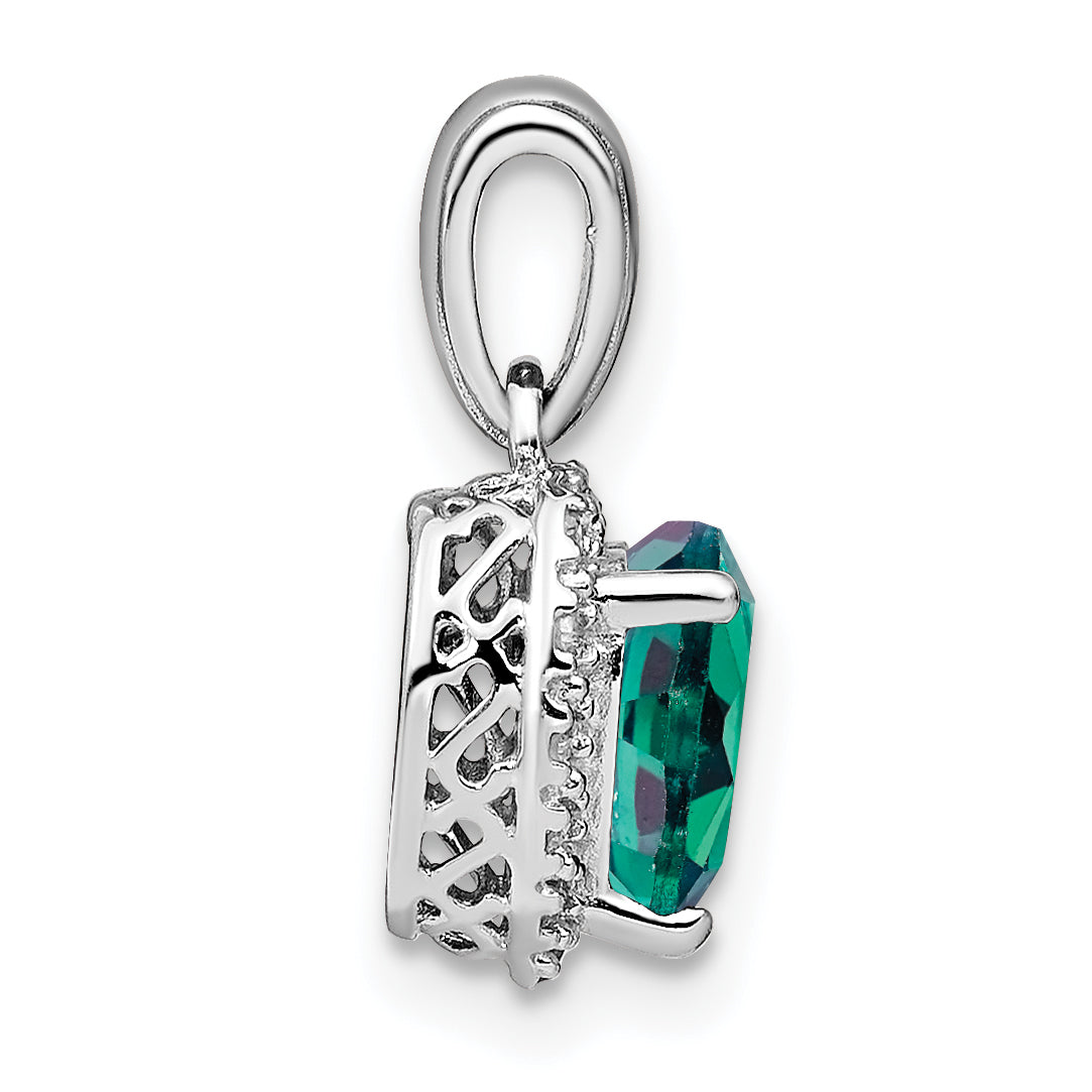 Sterling Silver Rhod-plated Created Alexandrite and Diamond Pendant Secondary image