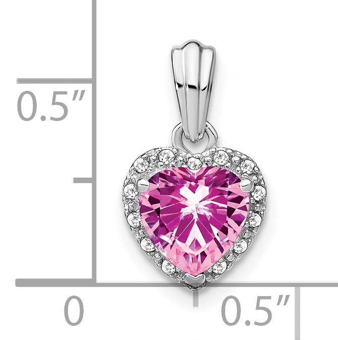 Sterling Silver Polished Diamond Rhod-plated Created Pink Sapphire/ Pendant