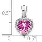 Sterling Silver Polished Diamond Rhod-plated Created Pink Sapphire/ Pendant