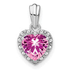 Sterling Silver Polished Diamond Rhod-plated Created Pink Sapphire/ Pendant