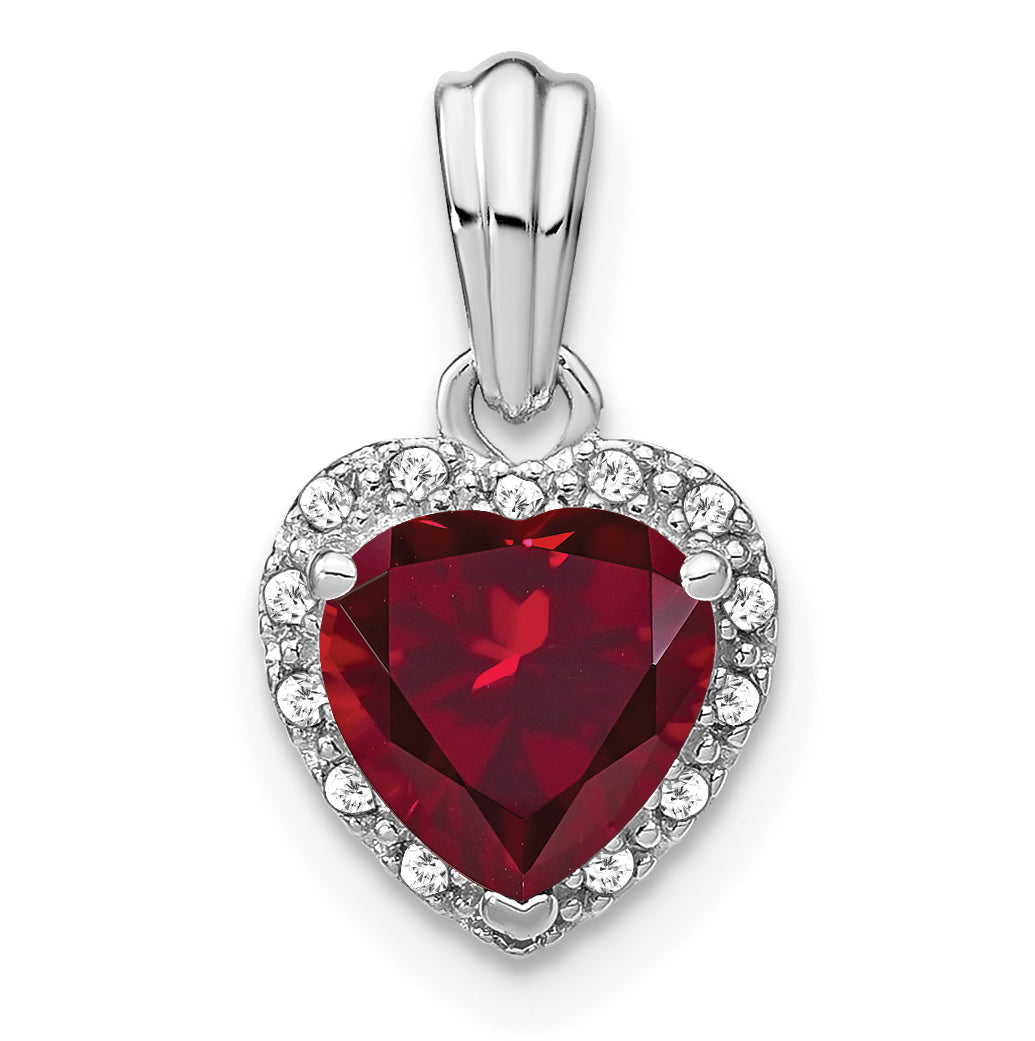 Sterling Silver Rhodium-plated Created Ruby and Diamond Pendant Main image