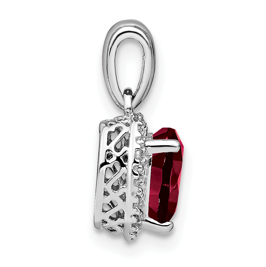 14k White Gold 1/15 carat Lab Grown Diamond VS/SI+ G+ and Lab Created Ruby Heart Pendant