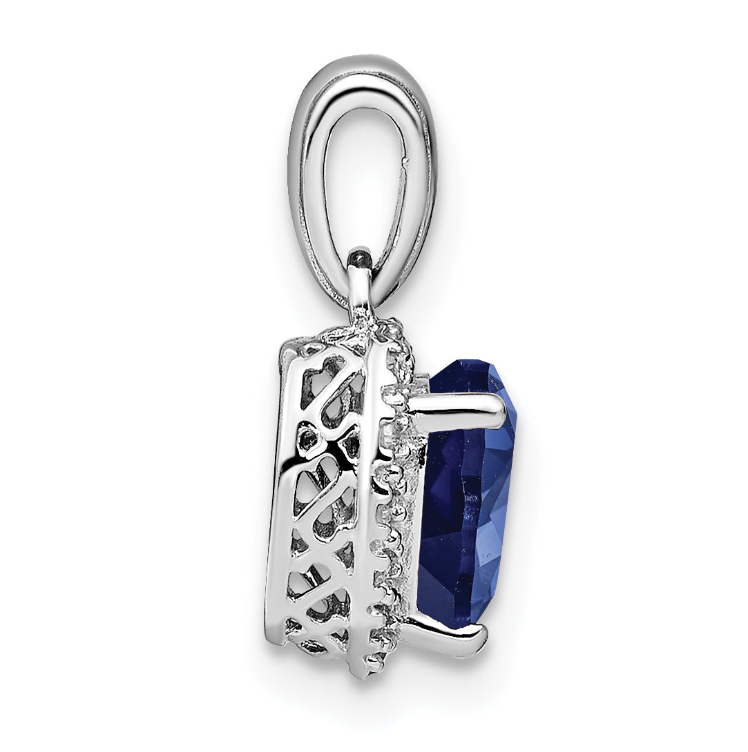 Sterling Silver Rhod-plated Created Sapphire and Diamond Pendant Secondary image