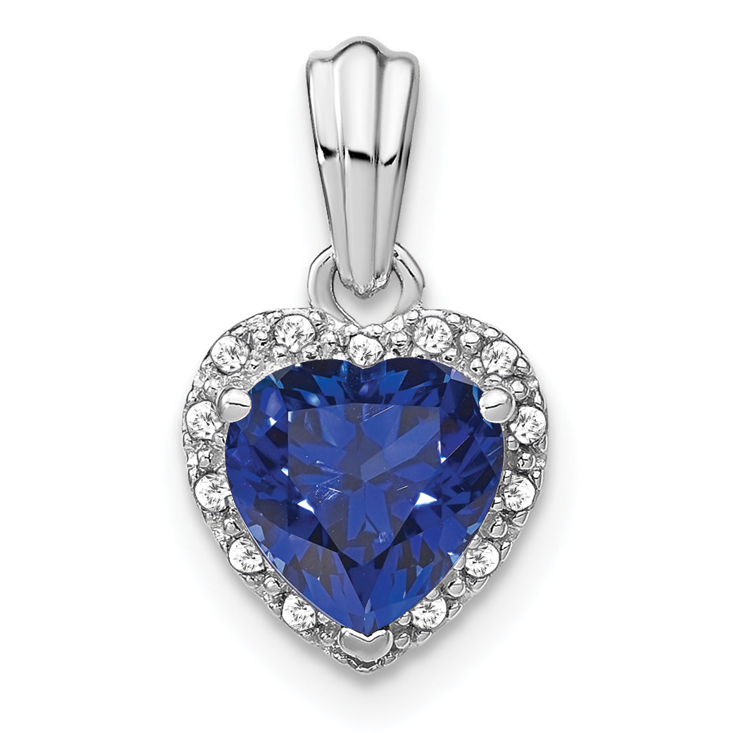 Sterling Silver Rhod-plated Created Sapphire and Diamond Pendant Main image