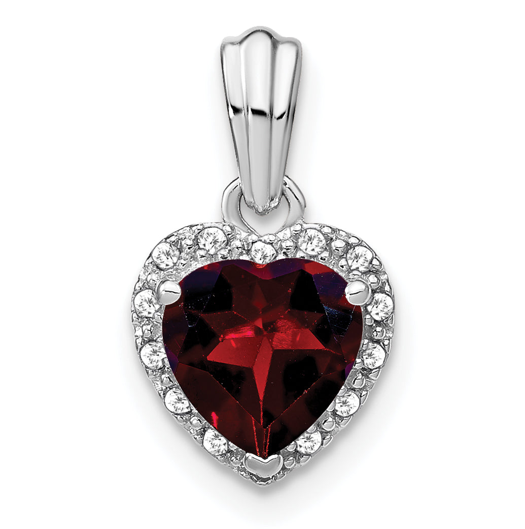 Sterling Silver Rhodium-plated Garnet and Diamond Pendant Main image