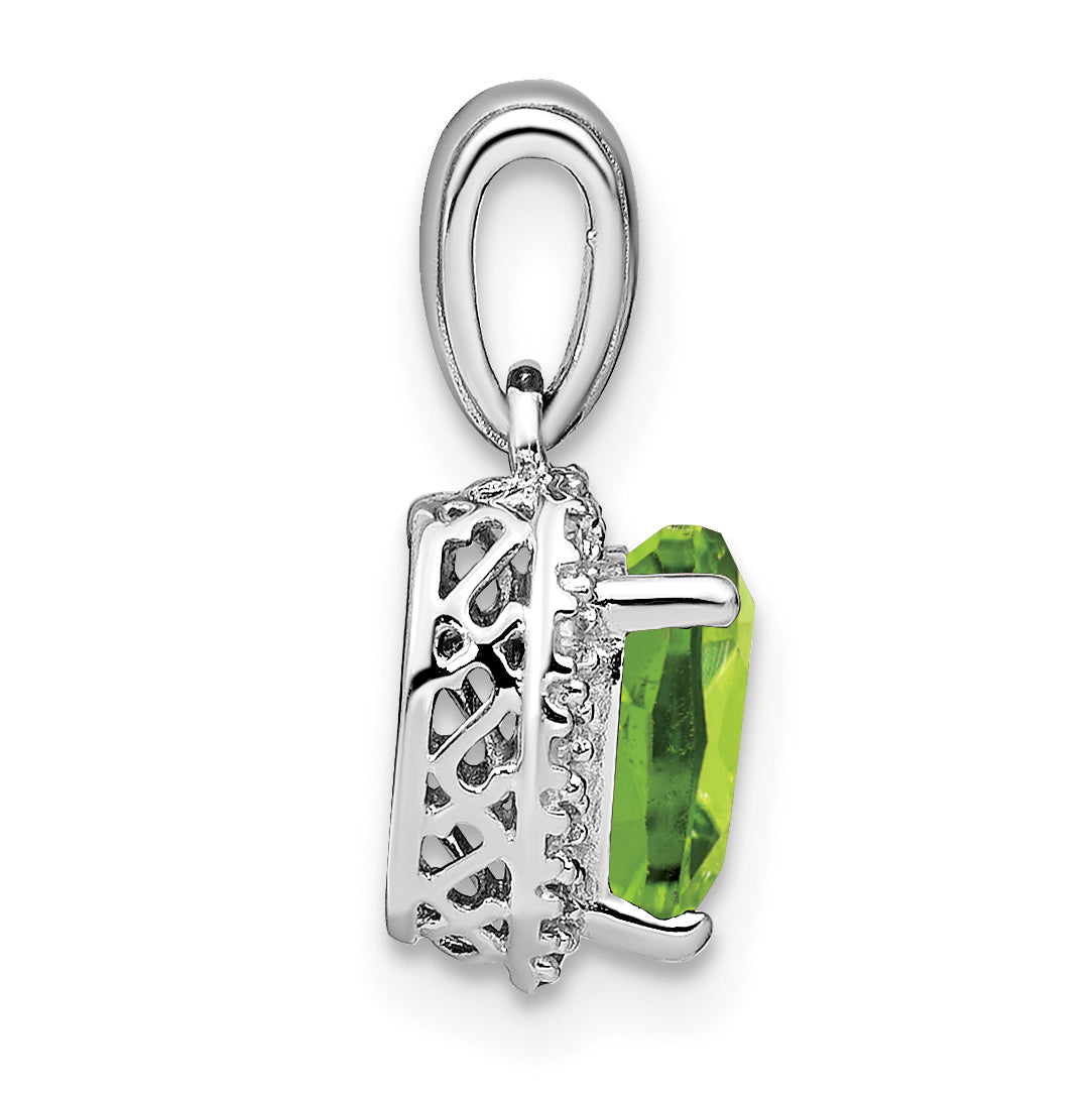 Sterling Silver Rhodium-plated Peridot and Diamond Pendant Secondary image