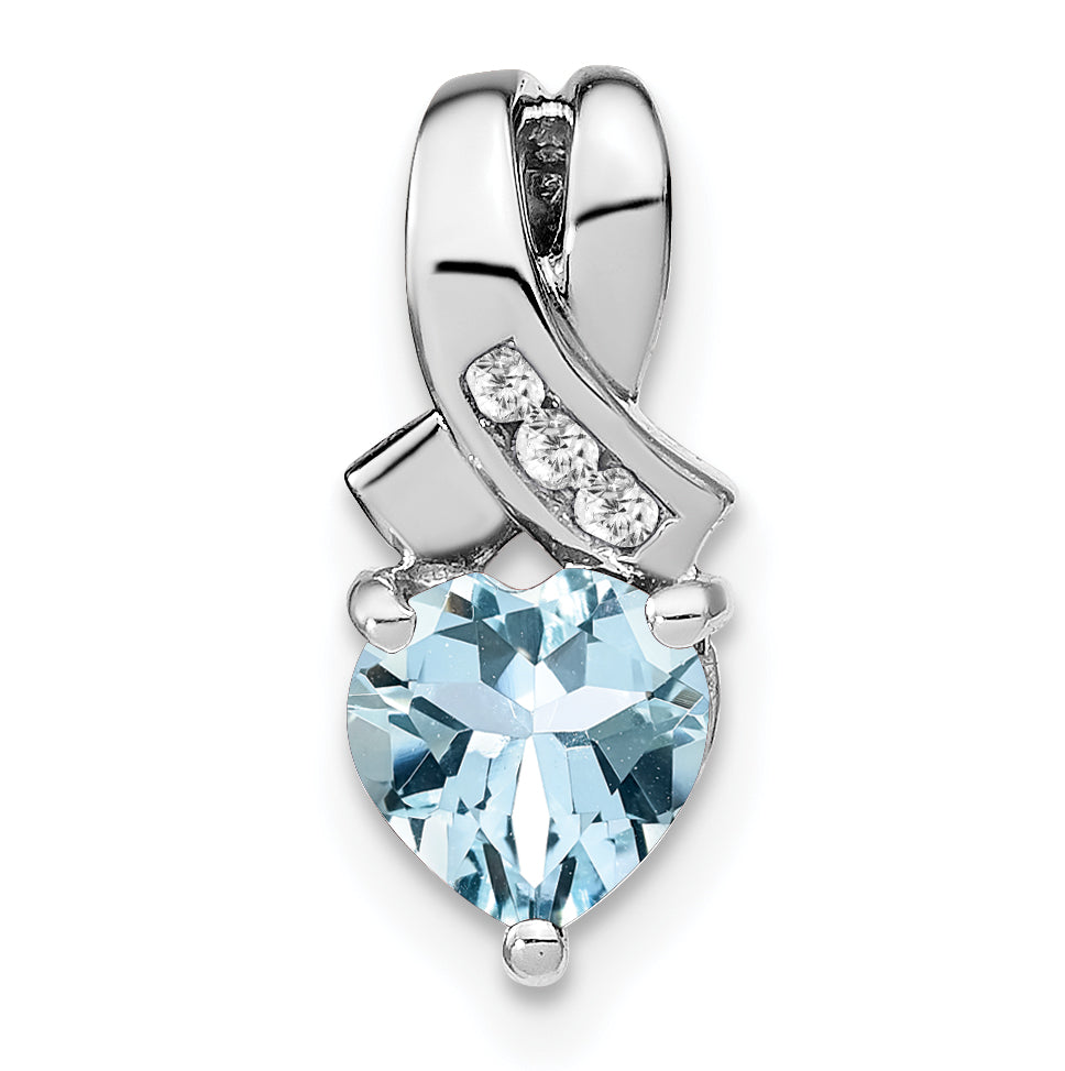 Sterling Silver Rhodium-plated Aquamarine and Diamond Pendant Main image