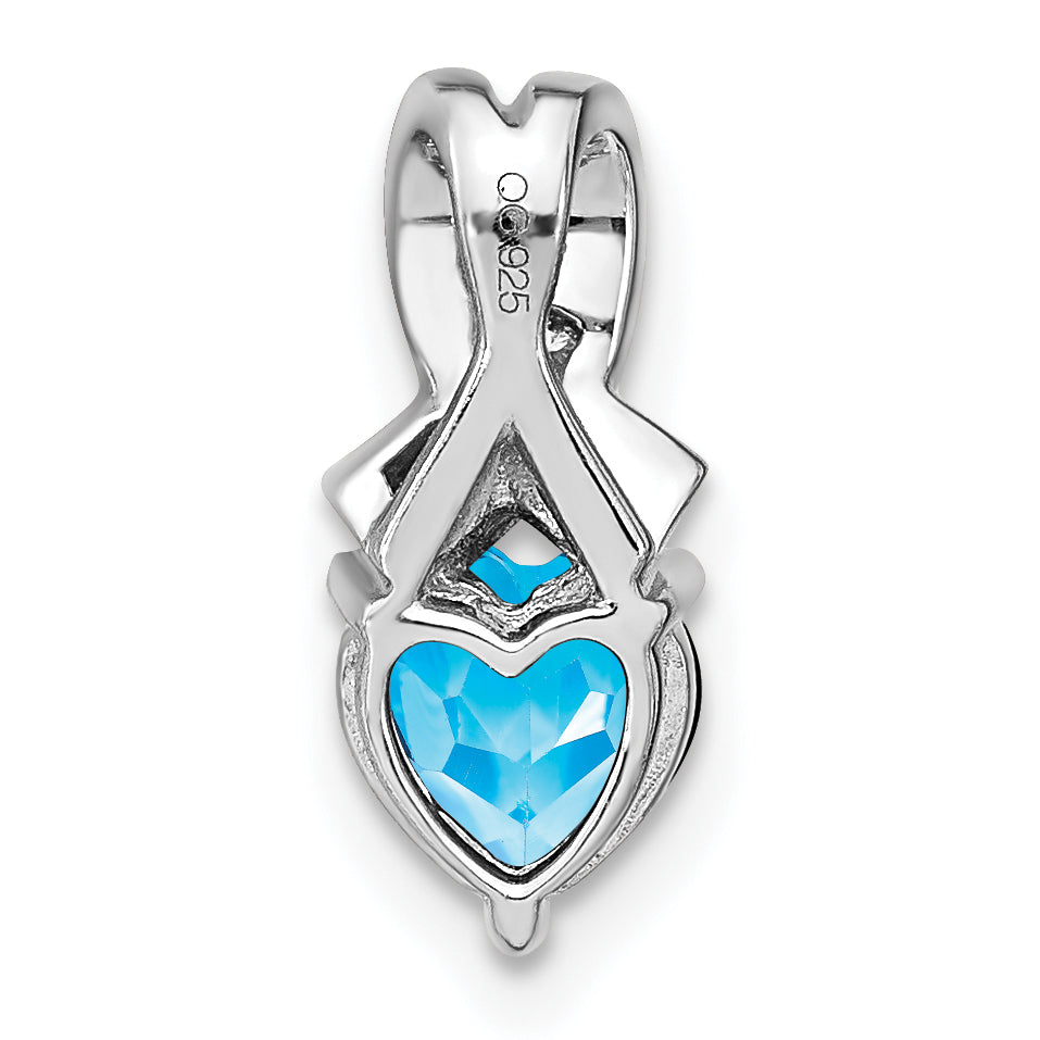 Sterling Silver Rhodium-plated Blue Topaz and Diamond Pendant