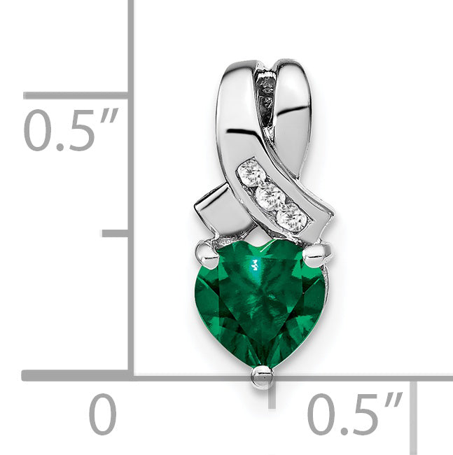 Sterling Silver Rhodium-plated Created Emerald/Diamond Pendant Secondary image
