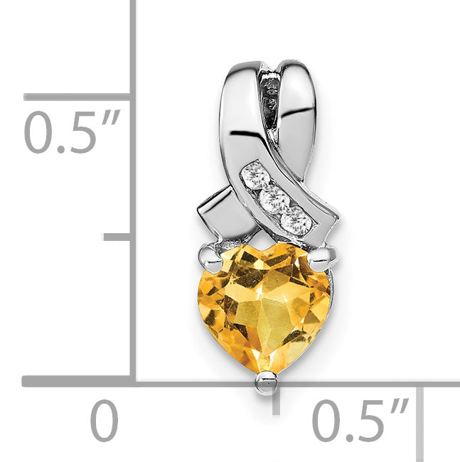 Sterling Silver Rhodium-plated Citrine and Diamond Pendant Secondary image