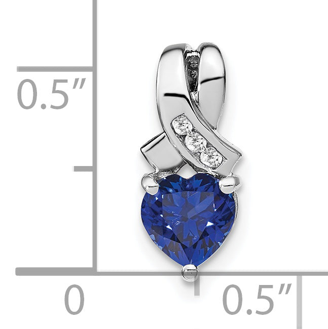 Sterling Silver Rhodium-plated Created Sapphire/Diamond Pendant Secondary image