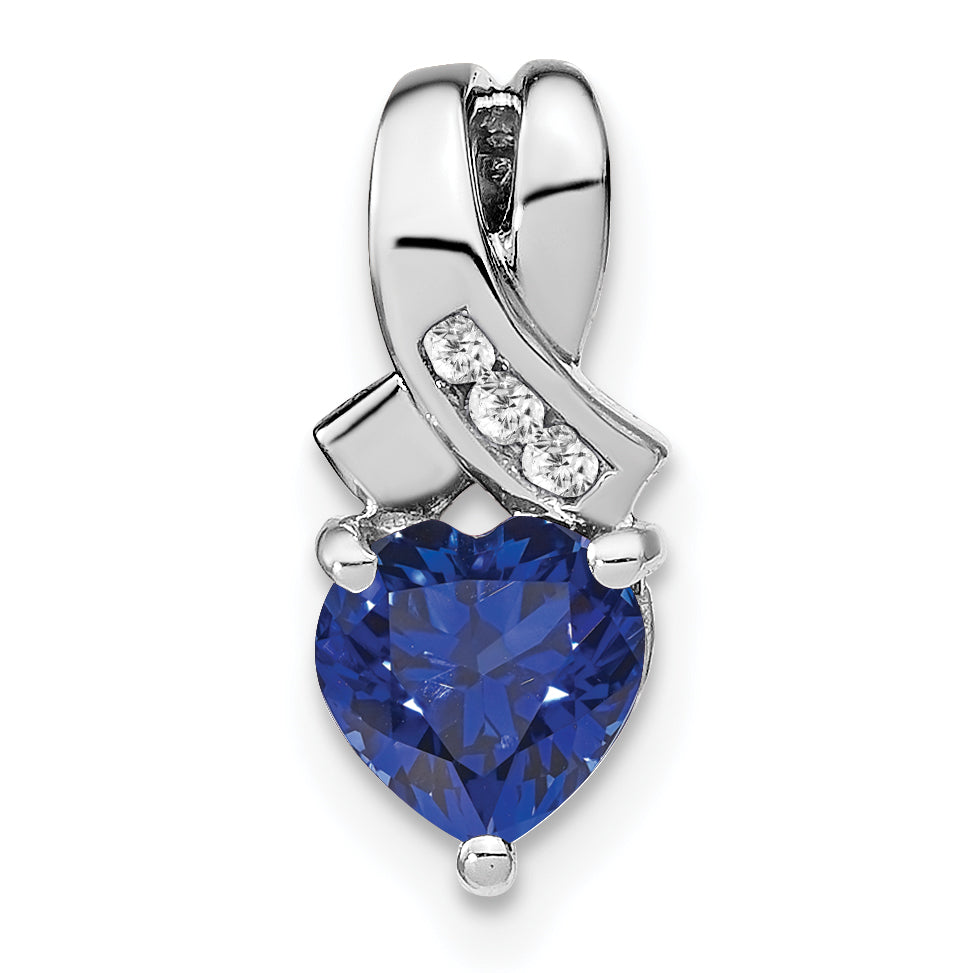 Sterling Silver Rhodium-plated Created Sapphire/Diamond Pendant Main image