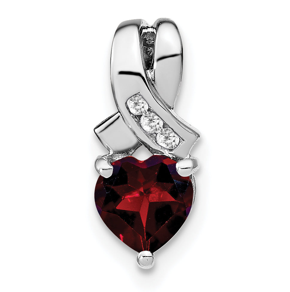 Sterling Silver Rhodium-plated Garnet and Diamond Pendant Main image