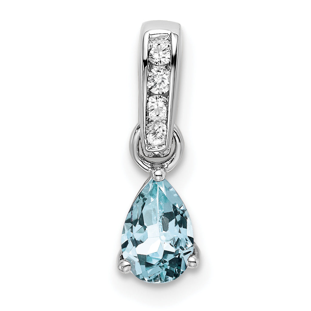 10k White Gold Pear Aquamarine and Diamond Pendant Main image
