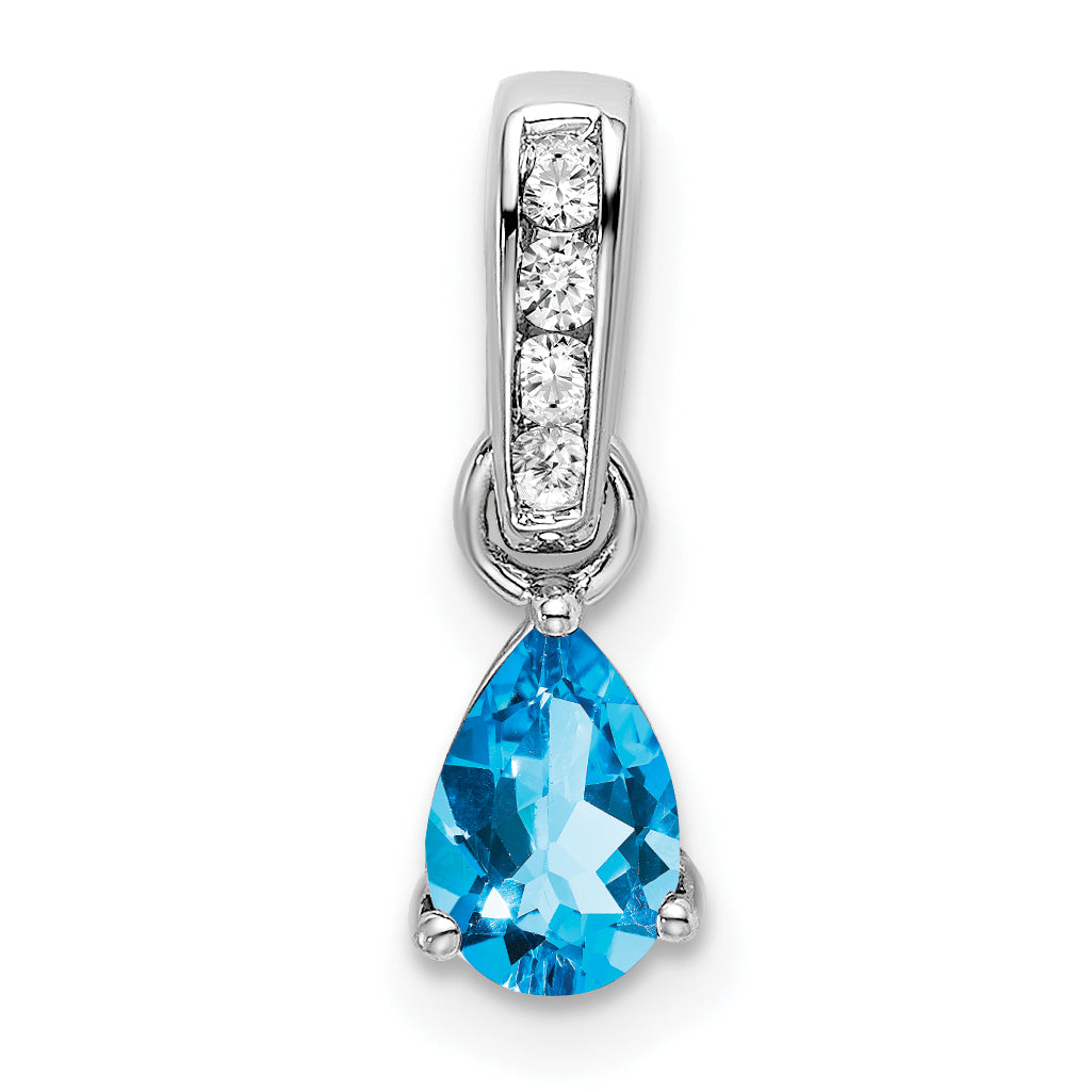 10k White Gold Pear Blue Topaz and Diamond Pendant Main image