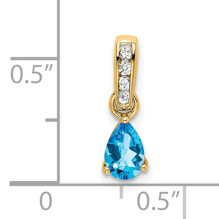 10k Yellow Gold Pear Blue Topaz and Diamond Pendant Secondary image