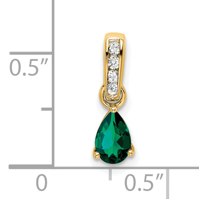 10k Yellow Gold Pear Created Emerald and Diamond Pendant Secondary image