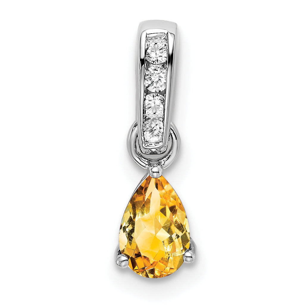 10k White Gold Pear Citrine and Diamond Pendant Main image