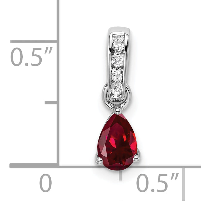 10k White Gold Pear Created Ruby and Diamond Pendant Secondary image