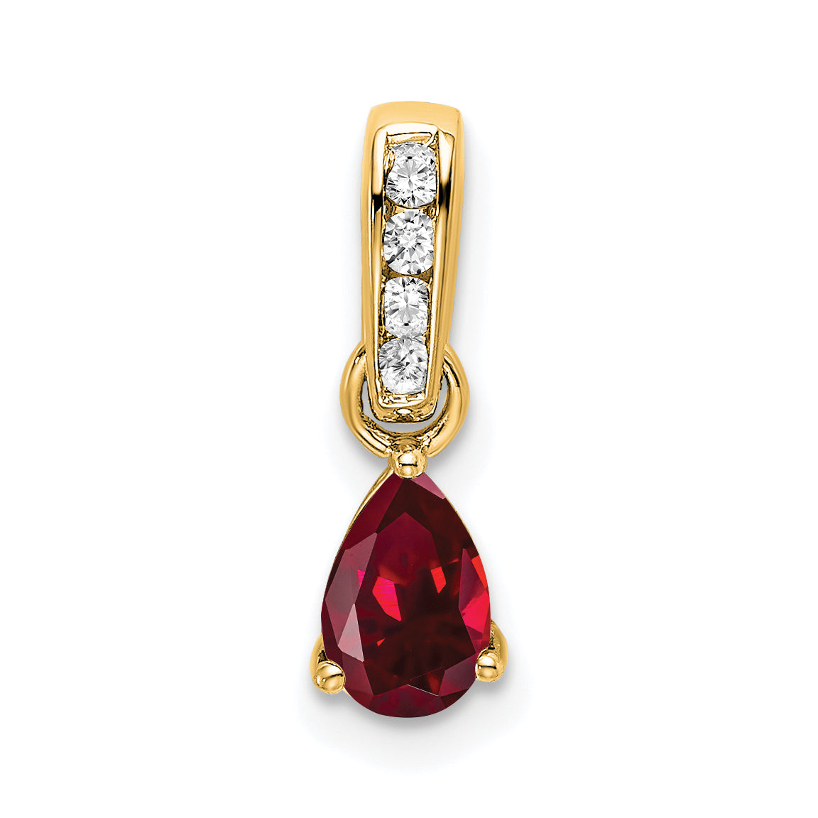10k Yellow Gold Pear Created Ruby and Diamond Pendant Main image