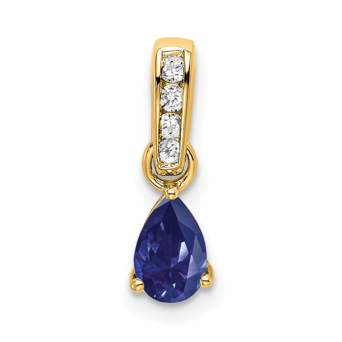 10k Yellow Gold Pear Created Sapphire and Diamond Pendant Main image