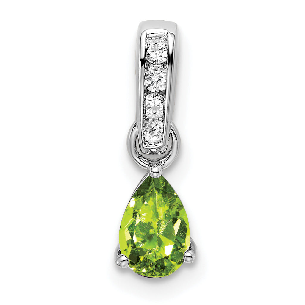 10k White Gold Pear Peridot and Diamond Pendant Main image