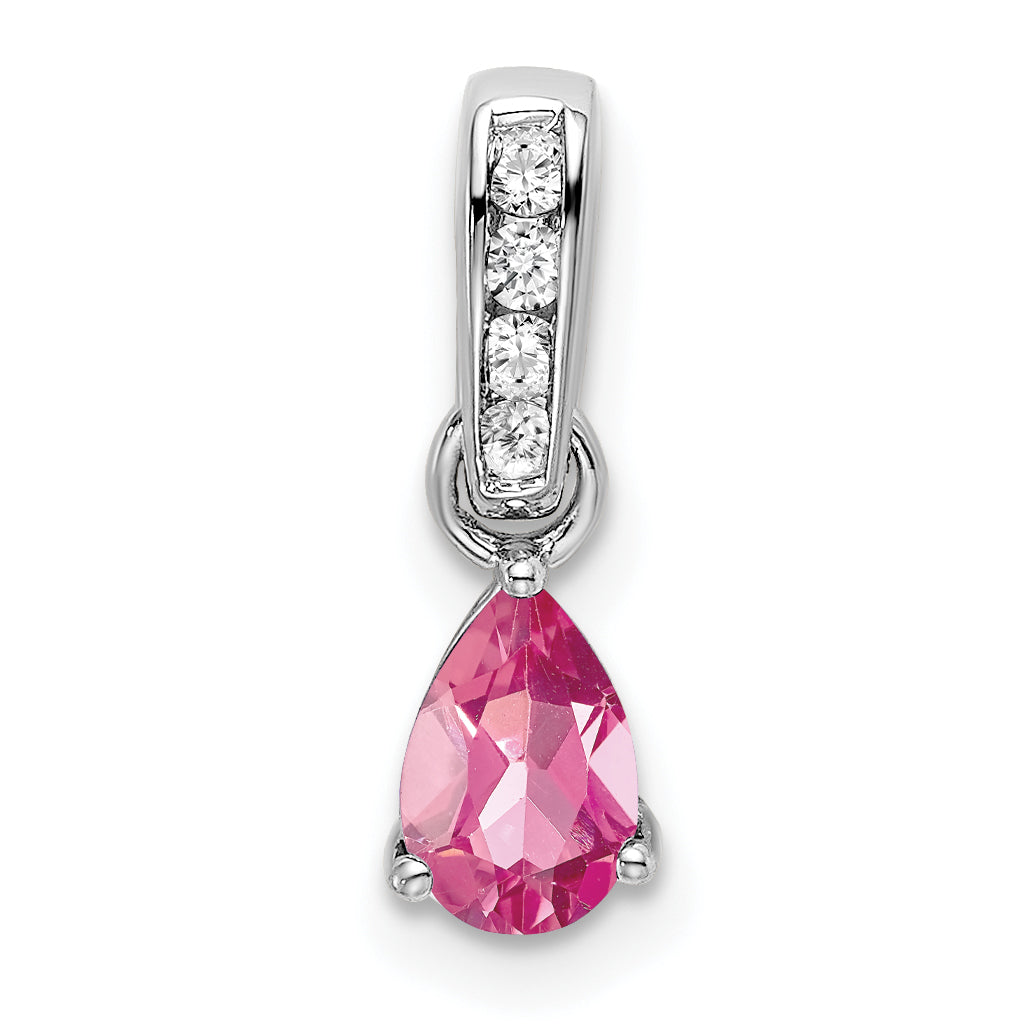 10k White Gold Pear Pink Tourmaline and Diamond Pendant Main image